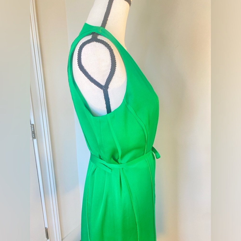 Banana Republic Kelly Green Vneck Midi Wrap Dress Tie Belt Medium Sleeveless NWT - Picture 8 of 17